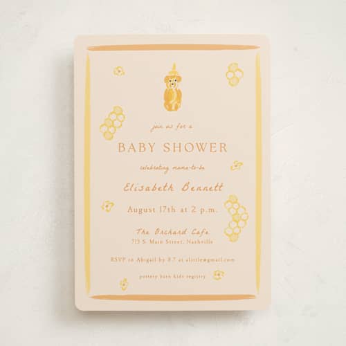 This is a honey baby shower invitations with standard by Sarah Rosenthal called honeybear printing on signature in standard