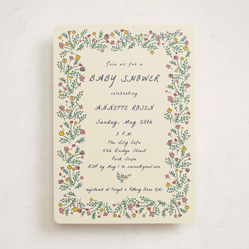 This is a midnight baby shower invitations with standard by Sarah Rosenthal called blossoming love printing on signature in standard