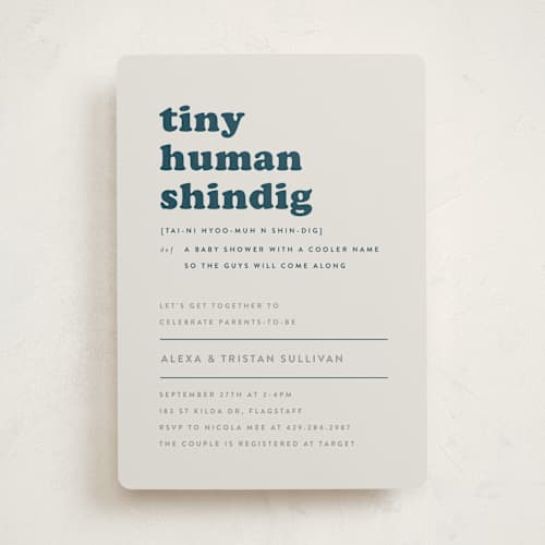 This is a whale baby shower invitations with standard by Corinne Malesic called tiny human printing on signature in standard