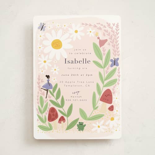 This is a rose kids birthday invitations with standard by Hudson meet Rose called fairies printing on signature in standard