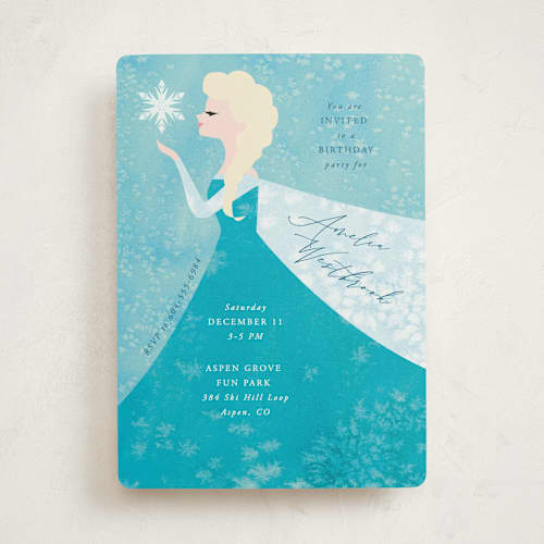 This is a frost kids birthday invitations with standard by Holly Whitcomb called disney elsa's snowflakes printing on signature in standard