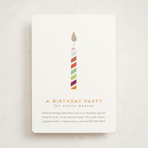 This is a full spectrum kids birthday invitations with standard by Up Up Creative called lit candle printing on signature in standard