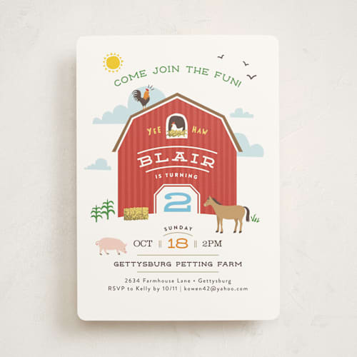 This is a barn kids birthday invitations with standard by Jennifer Wick called big red barn printing on signature in standard