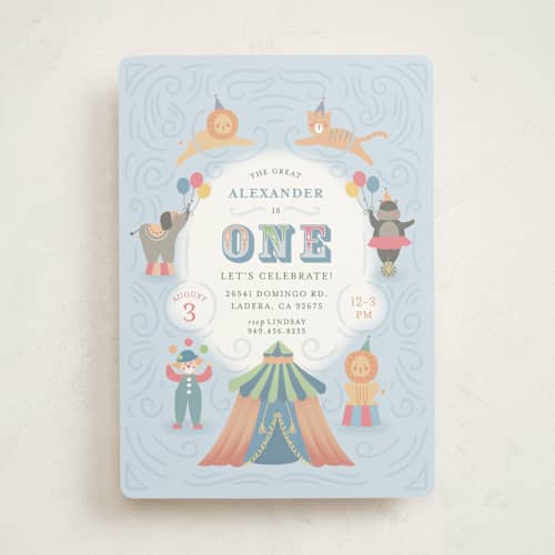 This is a sky kids birthday invitations with standard by Joanna Griffin called step right up printing on signature in standard