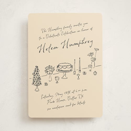 This is a ink debutante party invitations with standard by Zove Ahhh called festive table printing on signature in standard