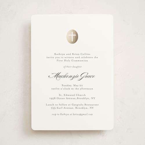 This is a cloud communion invitations announcements with standard by Annie Holmquist called medallion cross printing on signature in standard