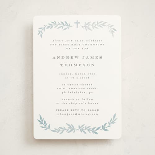 This is a mist communion invitations announcements with standard by Everett Paper Goods called simple foliage printing on signature in standard