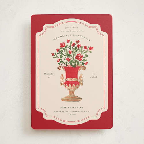 This is a ruby debutante party invitations with foil pressed by Claudia Orengo called regency vase printing on signature in standard