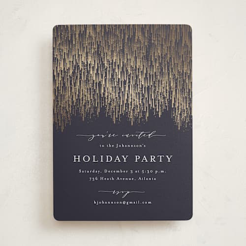 This is a midnight holiday party invitations with foil pressed by Kristie Kern called swank soirée printing on signature in standard