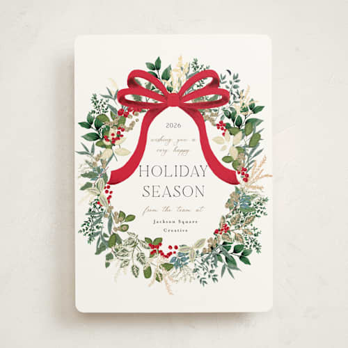 This is a candy cane business holiday cards with foil pressed by Susan Moyal called holiday bow printing on signature in standard