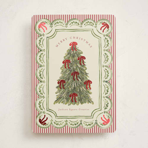 This is a berry business holiday cards with foil pressed by Chris Griffith called holiday bow tree printing on signature in standard