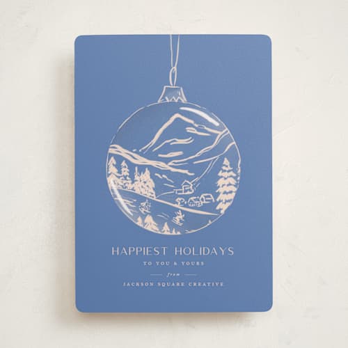 This is a sapphire business holiday cards with standard by Vera Lim called painted ornament printing on signature in standard