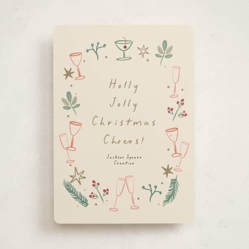 This is a champagne business holiday cards with standard by Ani Somi called a very merry holiday cheers printing on signature in standard