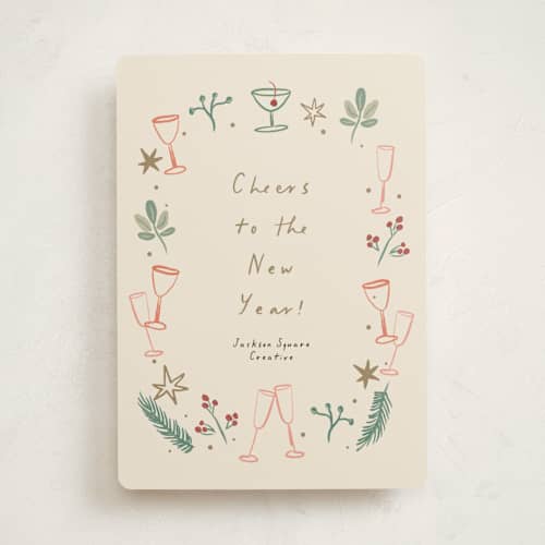 This is a champagne business holiday cards with standard by Ani Somi called a very merry holiday cheers printing on signature in standard