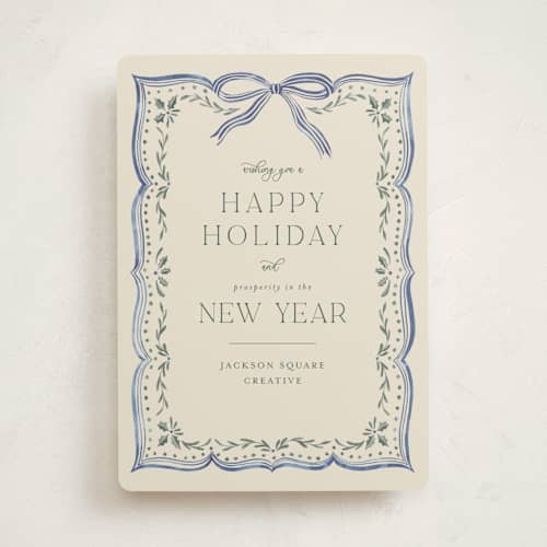 This is a saphire business holiday cards with standard by Chris Griffith called ribbon stripe holiday printing on signature in standard