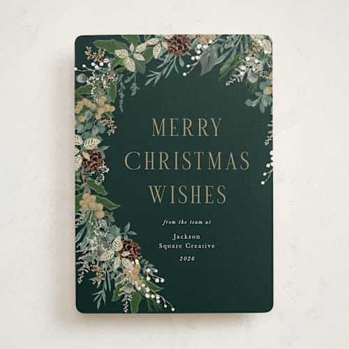 This is a juniper business holiday cards with standard by Susan Moyal called holiday vine printing on signature in standard