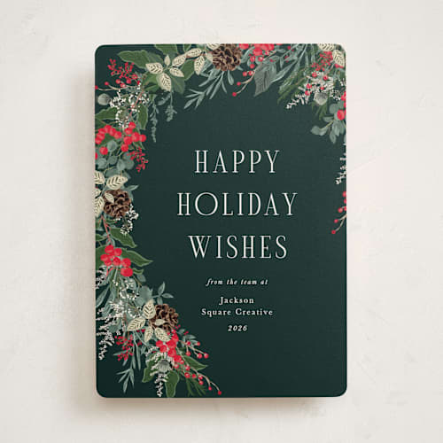 This is a holly berry business holiday cards with standard by Susan Moyal called holiday vine printing on signature in standard