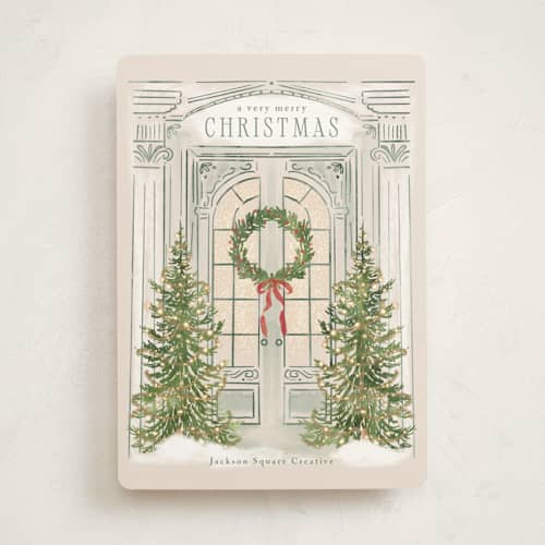 This is a ivory business holiday cards with standard by Petra Kern called open the door printing on signature in standard