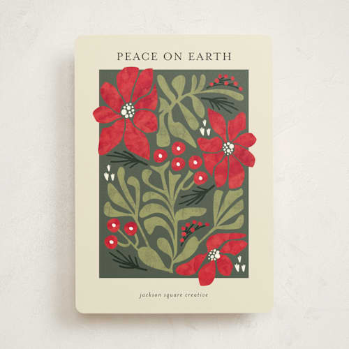This is a poinsettia business holiday cards with standard by Pinky Diamond Studio called peace in blooom printing on signature in standard