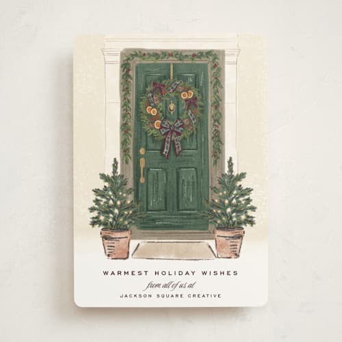 This is a juniper business holiday cards with standard by Jenna Holcomb called doorway printing on signature in standard
