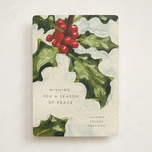This is a eggnog business holiday cards with standard by Holly Whitcomb called painted holly printing on signature in standard