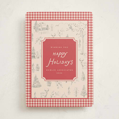 This is a berry business holiday cards with standard by Teju Reval called cozy toile printing on signature in standard