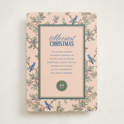 This is a winter rose business holiday cards with standard by Jenna Holcomb called winter chinoiserie printing on signature in standard