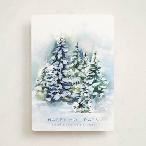 This is a frost business holiday cards with standard by Nicole Walsh called snowy forest printing on signature in standard