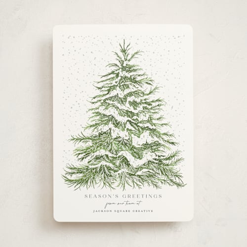 This is a spruce business holiday cards with standard by Paula Pecevich called seasonal etching printing on signature in standard