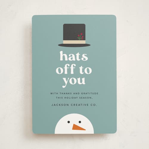 This is a blue jay business holiday cards with standard by Louise Kay called hats off to you printing on signature in standard