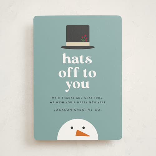 This is a blue jay business holiday cards with standard by Louise Kay called hats off to you printing on signature in standard