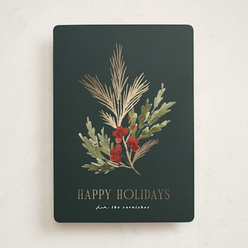 This is a juniper foil pressed holiday cards with foil pressed by Kate Ahn called simple sprig printing on signature in standard