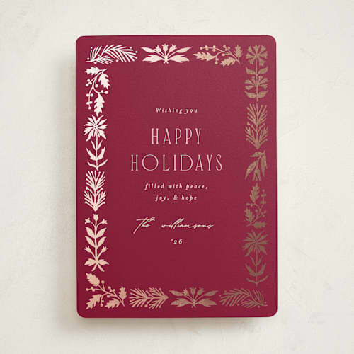 This is a winterberry foil pressed holiday cards with foil pressed by Amy Kross called tulip edge printing on signature in standard