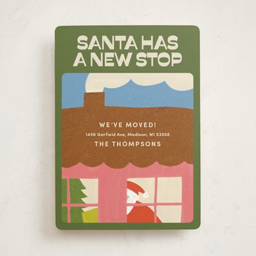 This is a olive non photo holiday cards with standard by Inkblot Design called santa stop printing on signature in standard