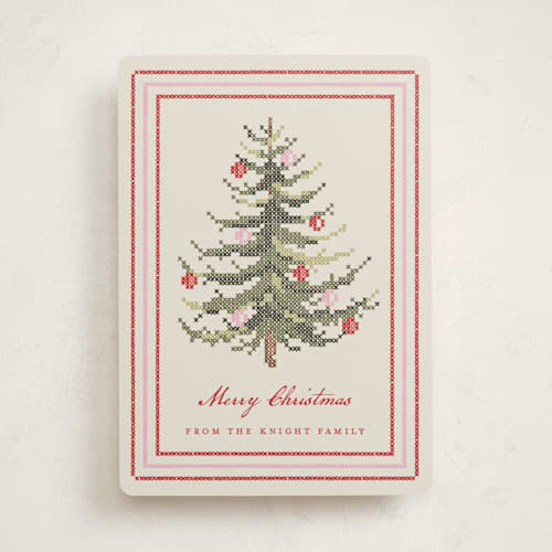This is a poinsettia non photo holiday cards with standard by Sarah Knight called needlepoint tree printing on signature in standard