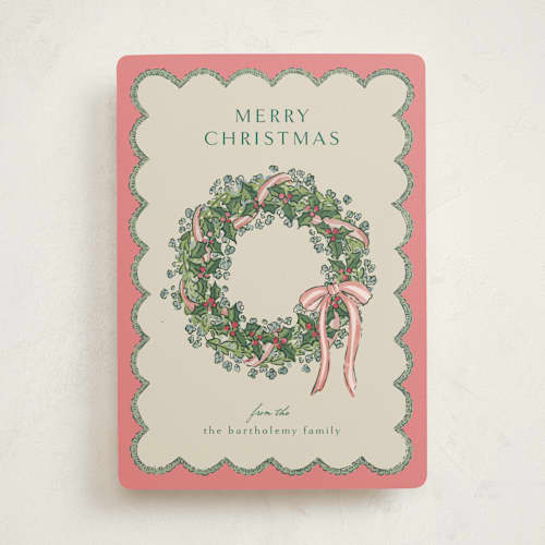 This is a coral non photo holiday cards with standard by Chris Griffith called holiday etching printing on signature in standard