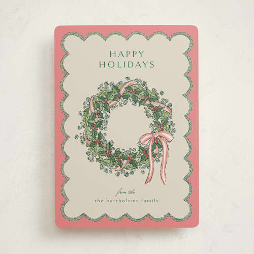 This is a coral non photo holiday cards with standard by Chris Griffith called holiday etching printing on signature in standard