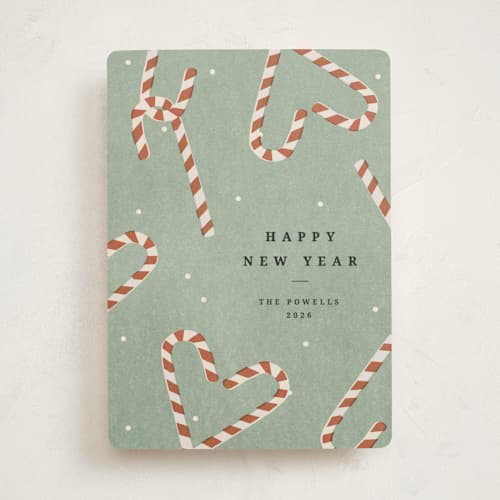 This is a sage non photo holiday cards with standard by Sumak Studio called sweet december printing on signature in standard