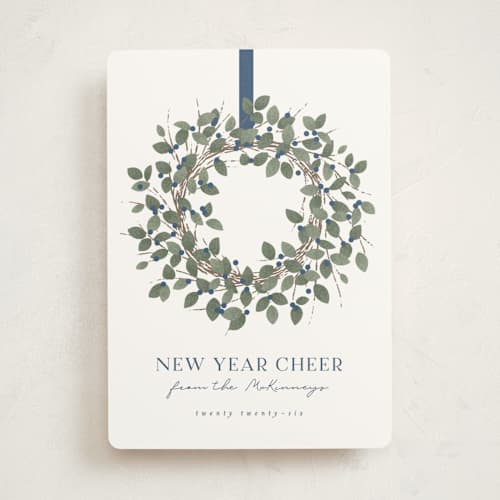 This is a juniper non photo holiday cards with standard by Kacey Kendrick Wagner called classic wreath printing on signature in standard