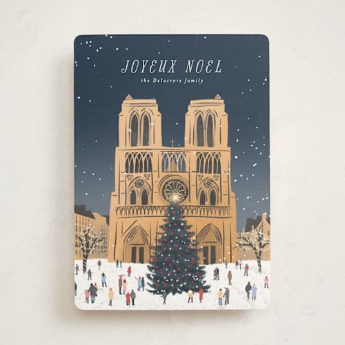 This is a midnight non photo holiday cards with standard by Jamie Alexander called notre dame printing on signature in standard