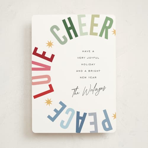 This is a snow non photo holiday cards with standard by Pixel and Hank called holiday three printing on signature in standard