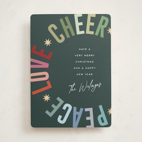 This is a fern non photo holiday cards with standard by Pixel and Hank called holiday three printing on signature in standard