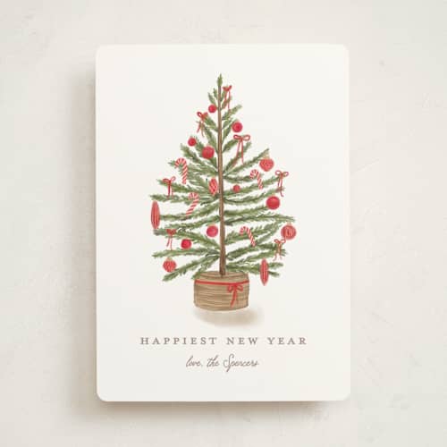 This is a santa suit non photo holiday cards with standard by Creo Study called preppy tree printing on signature in standard