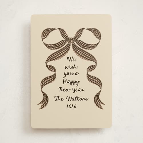 This is a spice non photo holiday cards with standard by Leah Bisch called gingham ribbon printing on signature in standard