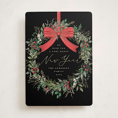 This is a holly berry new year photo cards with standard by Susan Moyal called festive holiday printing on signature in standard