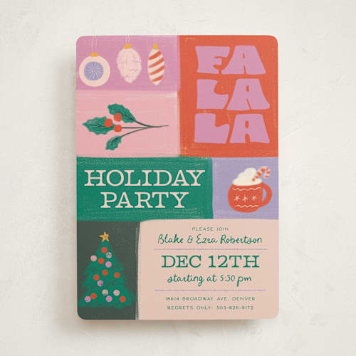 This is a fruitcake holiday party invitations with standard by Jenna Holcomb called colorblock printing on signature in standard