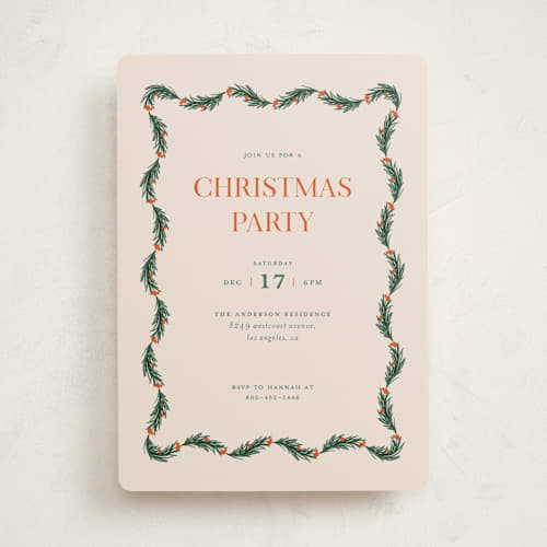 This is a balsam fir holiday party invitations with standard by Claudia Orengo called garland printing on signature in standard