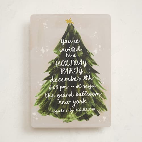 This is a evergreen holiday party invitations with standard by AK Graphics called painted tree printing on signature in standard