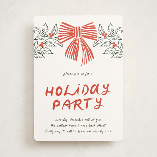 This is a poinsettia holiday party invitations with standard by Angela Marzuki called party bow printing on signature in standard
