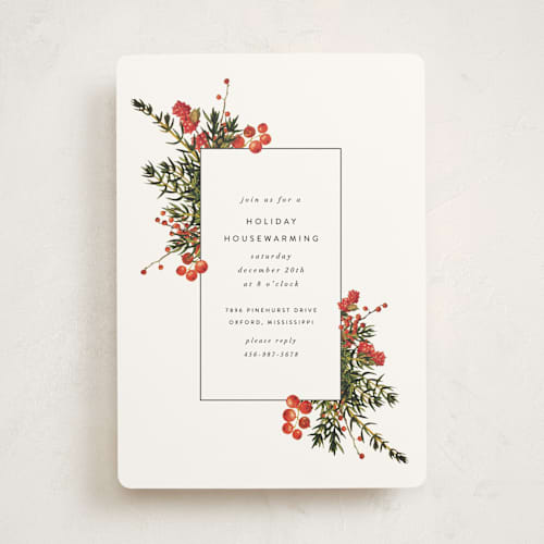 This is a cardinal holiday party invitations with standard by Erin Hodges called verdurous printing on signature in standard